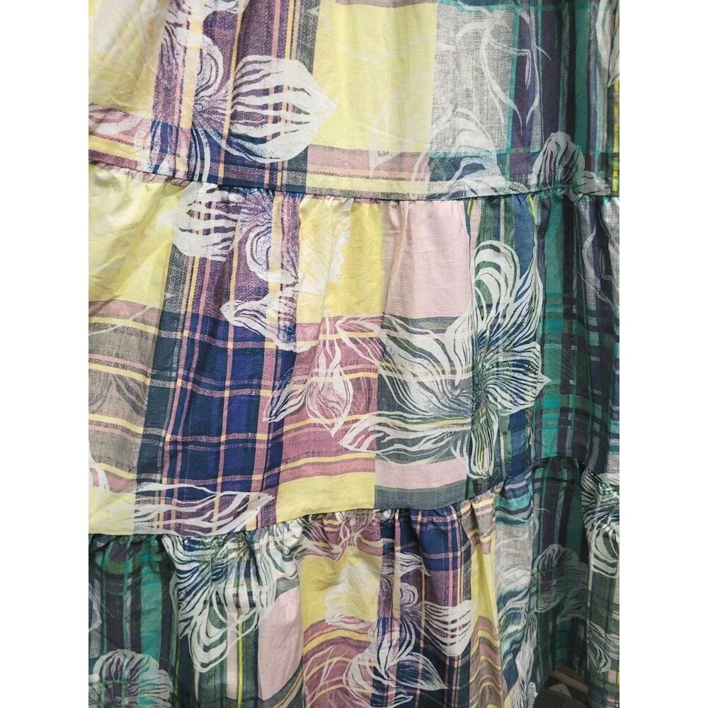 Anthropologie Pastel Plaid & Floral Tiered Maxi Dress - Picture 7 of 14